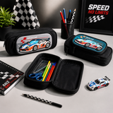 Racing Car Pencil Pouch for Kids | Double Zipper Pen Case | Sports Car Stationery Organizer Bag