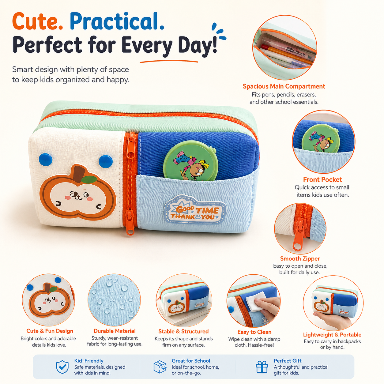 Cute Apple Pencil Case for Kids – Large Capacity Multi-Compartment Stationery Organizer with Zipper, School Pencil Pouch for Boys and Girls