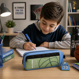 Basketball Theme Pencil Pouch for Kids | Double Zipper Sports Pen Case with Jersey Keychain | Stationery Organizer Bag