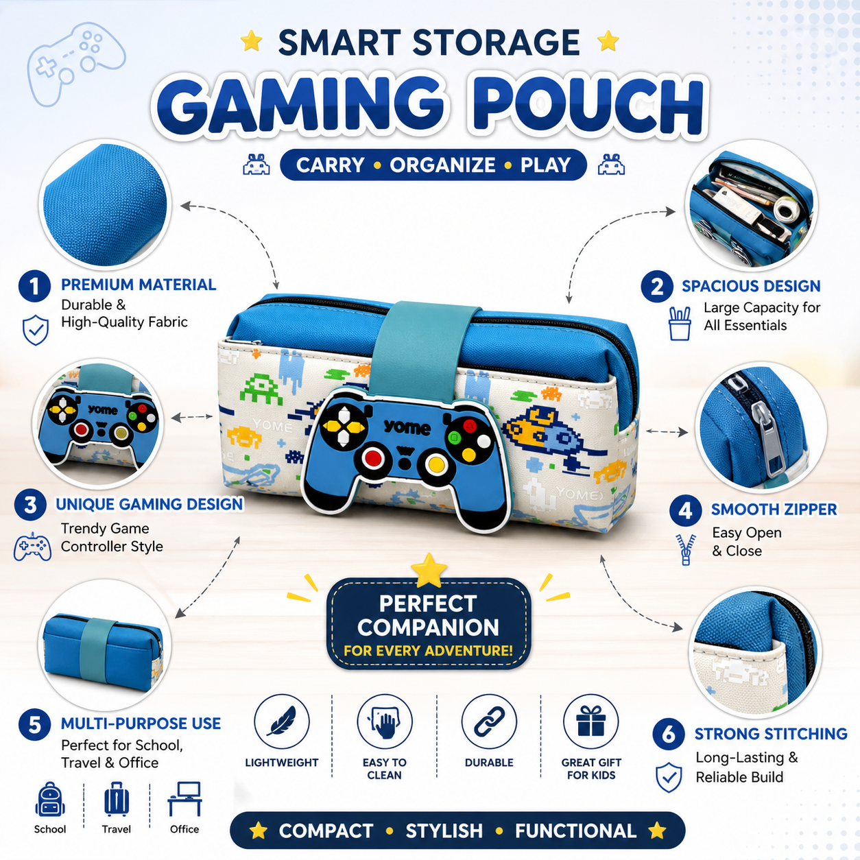 Gaming Controller Kids Pencil Pouch | Cute Cartoon Zipper Pen Case | Multi-Use Stationery Organizer for School