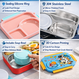 Skoolster Cartoon Bento Lunch Box – Leakproof Stainless Steel Tiffin Box with Soup Bowl for Kids