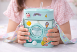 Cute Camera Shape Kids Water Bottle 450ml with Straw & Strap | Leakproof Sipper Bottle for School