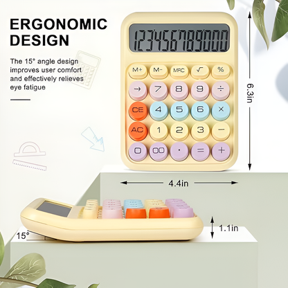 Cute Pastel Calculator  – Big Button, 12 Digit Display, Dual Power, Aesthetic