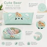 Cute Bear Pencil Case for Kids – Large Capacity PU Leather Stationery Pouch with Smooth Zipper, Waterproof School Pen Organizer for Girls and Boys