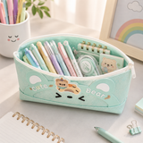 Cute Bear Pencil Case for Kids – Large Capacity PU Leather Stationery Pouch with Smooth Zipper, Waterproof School Pen Organizer for Girls and Boys