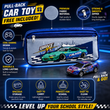 Racing Car Kids Pencil Pouch with Pull-Back Toy Car | Zipper Pen Case | School Stationery Organizer with Free Toy