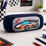 Racing Car Pencil Pouch for Kids | Double Zipper Pen Case | Sports Car Stationery Organizer Bag