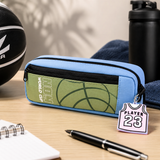 Basketball Theme Pencil Pouch for Kids | Double Zipper Sports Pen Case with Jersey Keychain | Stationery Organizer Bag