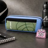 Basketball Theme Pencil Pouch for Kids | Double Zipper Sports Pen Case with Jersey Keychain | Stationery Organizer Bag