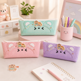 Cute Bear Pencil Case for Kids – Large Capacity PU Leather Stationery Pouch with Smooth Zipper, Waterproof School Pen Organizer for Girls and Boys