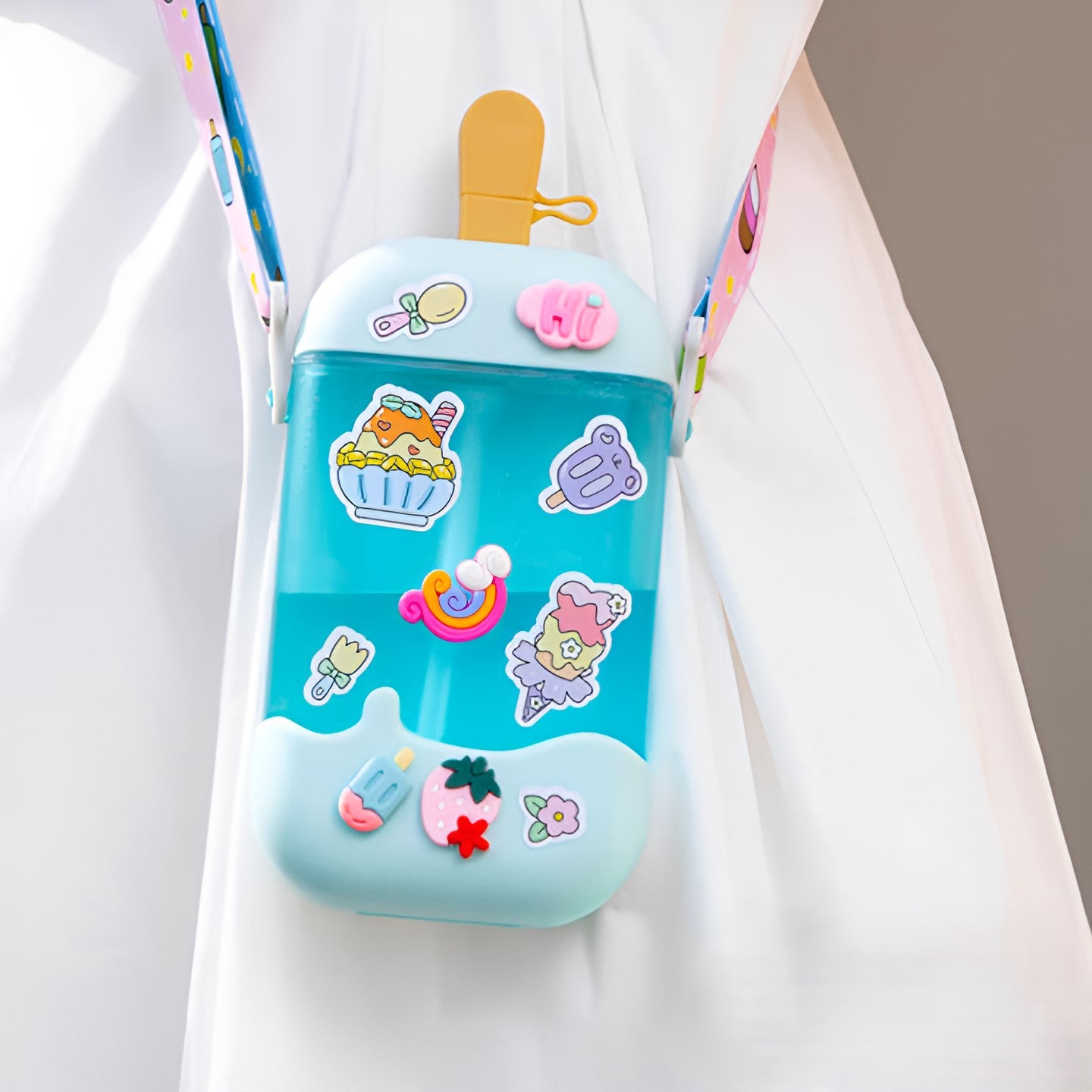 Ice Cream-Themed, Cute Kids’ Water Bottle –400 ML,BPA-Free, Leak-Proof, with Stickers
