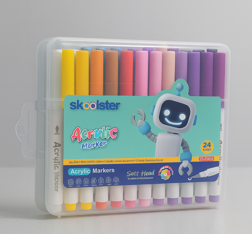 Premium Acrylic Markers Set of 24 – Rich Color Variety, Quick-Dry, Water-Based Ink, Soft Tip