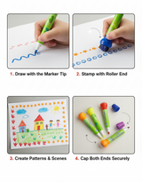 Roller Stamper Marker Pens for Kids – Pack of 6 | Dual-Tip Sketch Pens