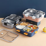 Skoolster Stainless Steel 3-Compartment Bento Lunch Box with Transparent Lid