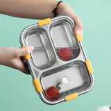Skoolster Stainless Steel 3-Compartment Bento Lunch Box with Transparent Lid