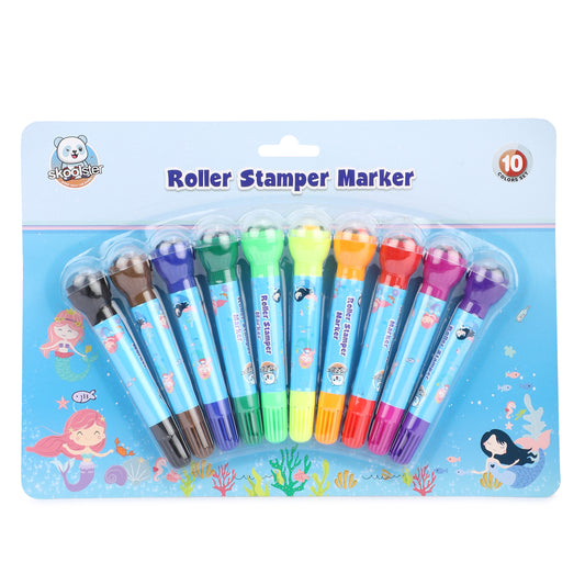 Roller Stamper Marker Pens for Kids – Pack of 10 | Dual-Tip Sketch Pens