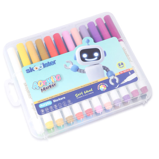 Premium Acrylic Markers Set of 24 – Rich Color Variety, Quick-Dry, Water-Based Ink, Soft Tip