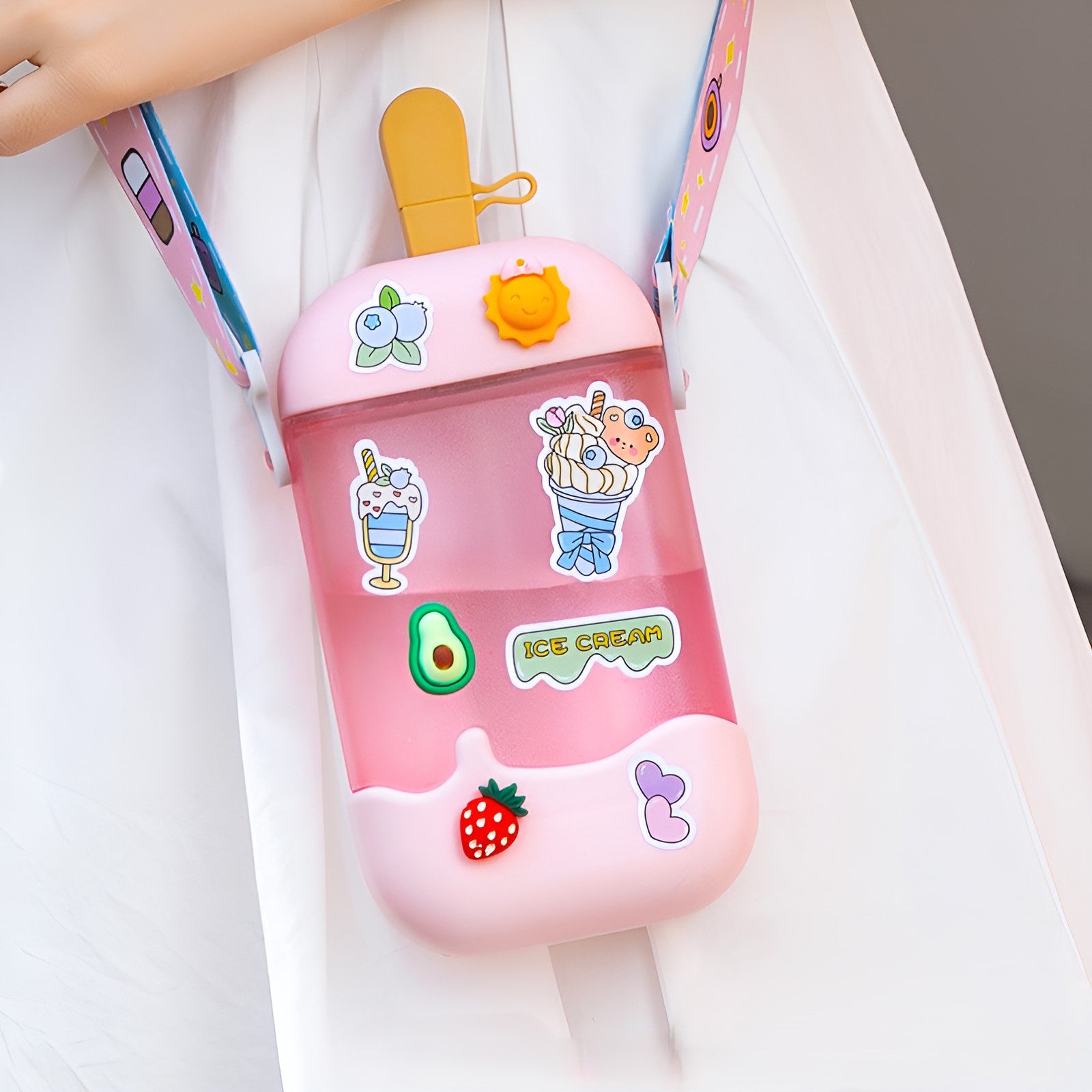 Ice Cream-Themed, Cute Kids’ Water Bottle –400 ML,BPA-Free, Leak-Proof, with Stickers