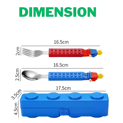 Spoon & Fork Set for Kids – LEGO-Style Utensils with Travel Case – BPA-Free, Dishwasher Safe