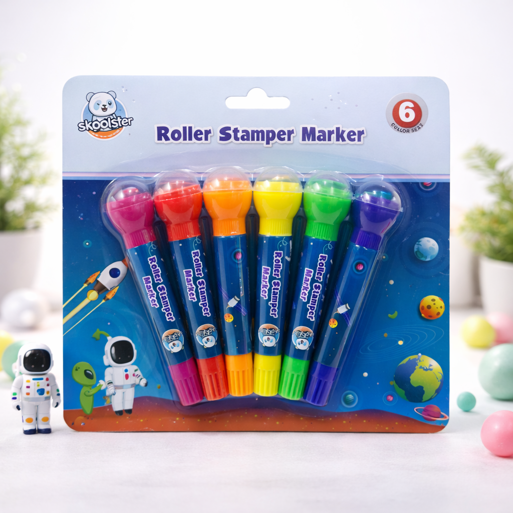 Roller Stamper Marker Pens for Kids – Pack of 6 | Dual-Tip Sketch Pens
