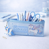 Unicorn Pencil Case for Girls – Large Capacity Zipper Stationery Pouch with Unicorn Keychain, Cute School Pen Organizer