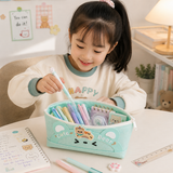 Cute Bear Pencil Case for Kids – Large Capacity PU Leather Stationery Pouch with Smooth Zipper, Waterproof School Pen Organizer for Girls and Boys