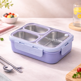 Leakproof Stainless Steel Bento Lunch Box with Transparent Lid | 3 Compartment Food Storage Box for Kids & Adults