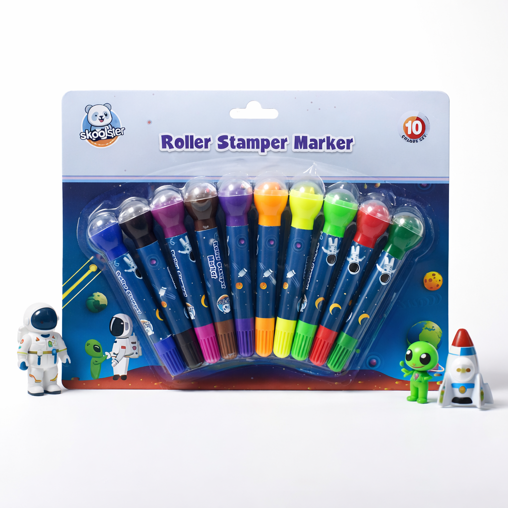 Roller Stamper Marker Pens for Kids – Pack of 10 | Dual-Tip Sketch Pens