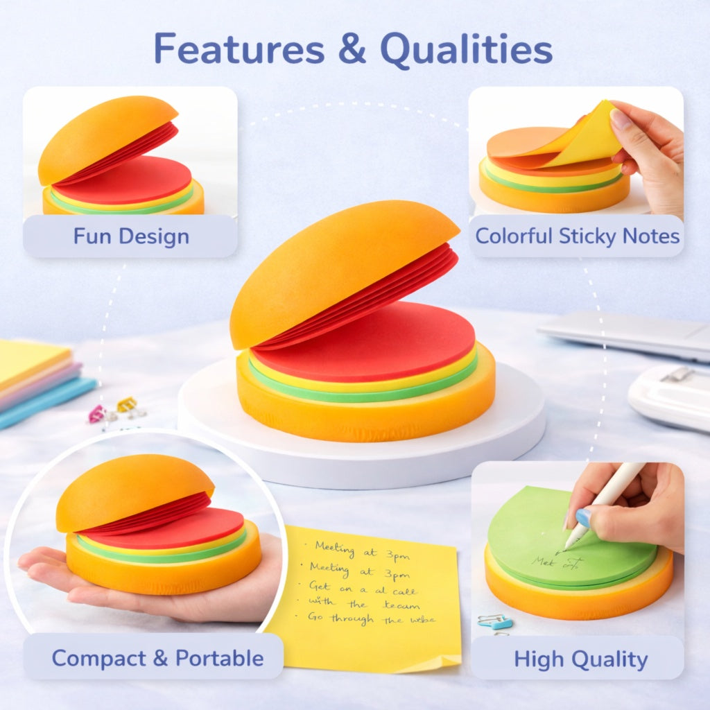 3D Burger Design Sticky Notes Pad for Kids |Creative School & Office Stationery Gift (Pack of 2)