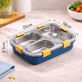 Skoolster Stainless Steel 3-Compartment Bento Lunch Box with Transparent Lid