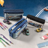 Racing Car Kids Pencil Pouch with Pull-Back Toy Car | Zipper Pen Case | School Stationery Organizer with Free Toy
