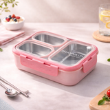 Leakproof Stainless Steel Bento Lunch Box with Transparent Lid | 3 Compartment Food Storage Box for Kids & Adults