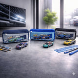 Racing Car Kids Pencil Pouch with Pull-Back Toy Car | Zipper Pen Case | School Stationery Organizer with Free Toy
