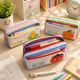 Cute Multi-Compartment Pencil Pouch for Kids | Double Zipper Pen Case | Cartoon Stationery Organizer