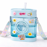 Cute Camera Shape Kids Water Bottle 450ml with Straw & Strap | Leakproof Sipper Bottle for School