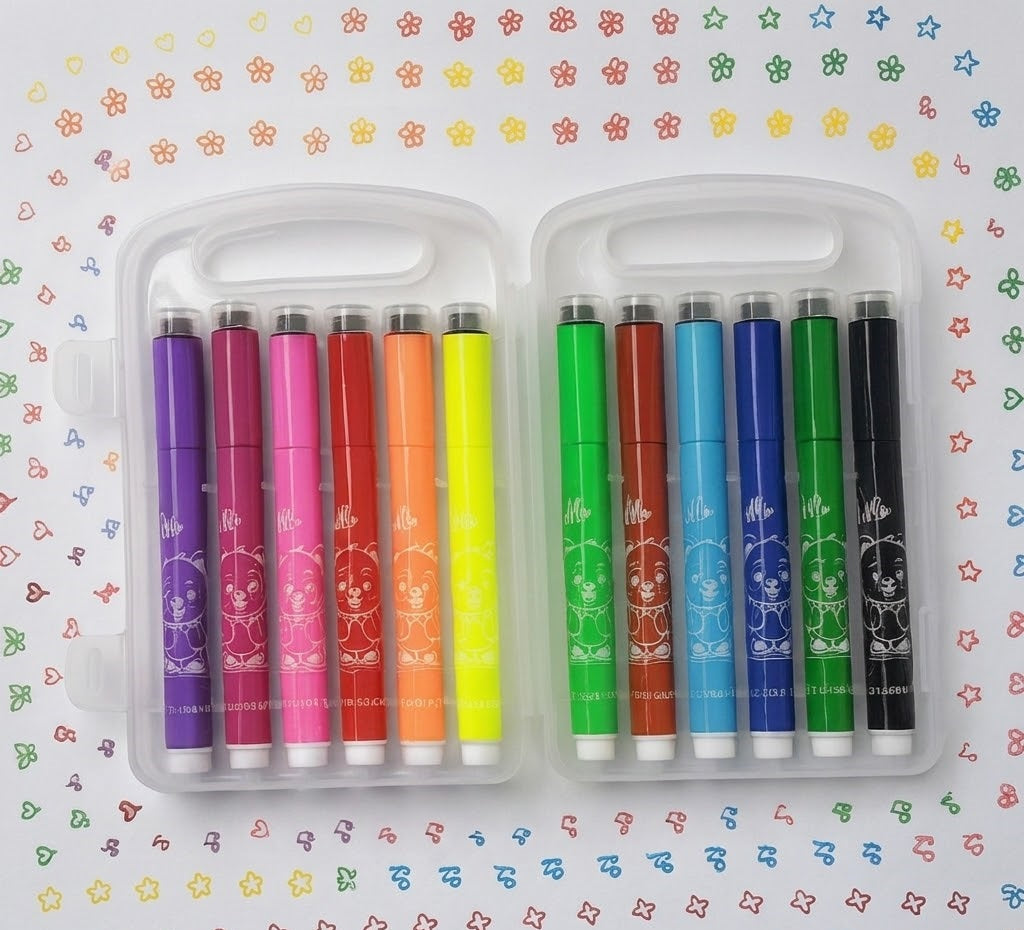 12 Colors Stamp Marker Pen Set for Kids | Fun Shape Stamp Pens | Water Color Drawing & Craft Set