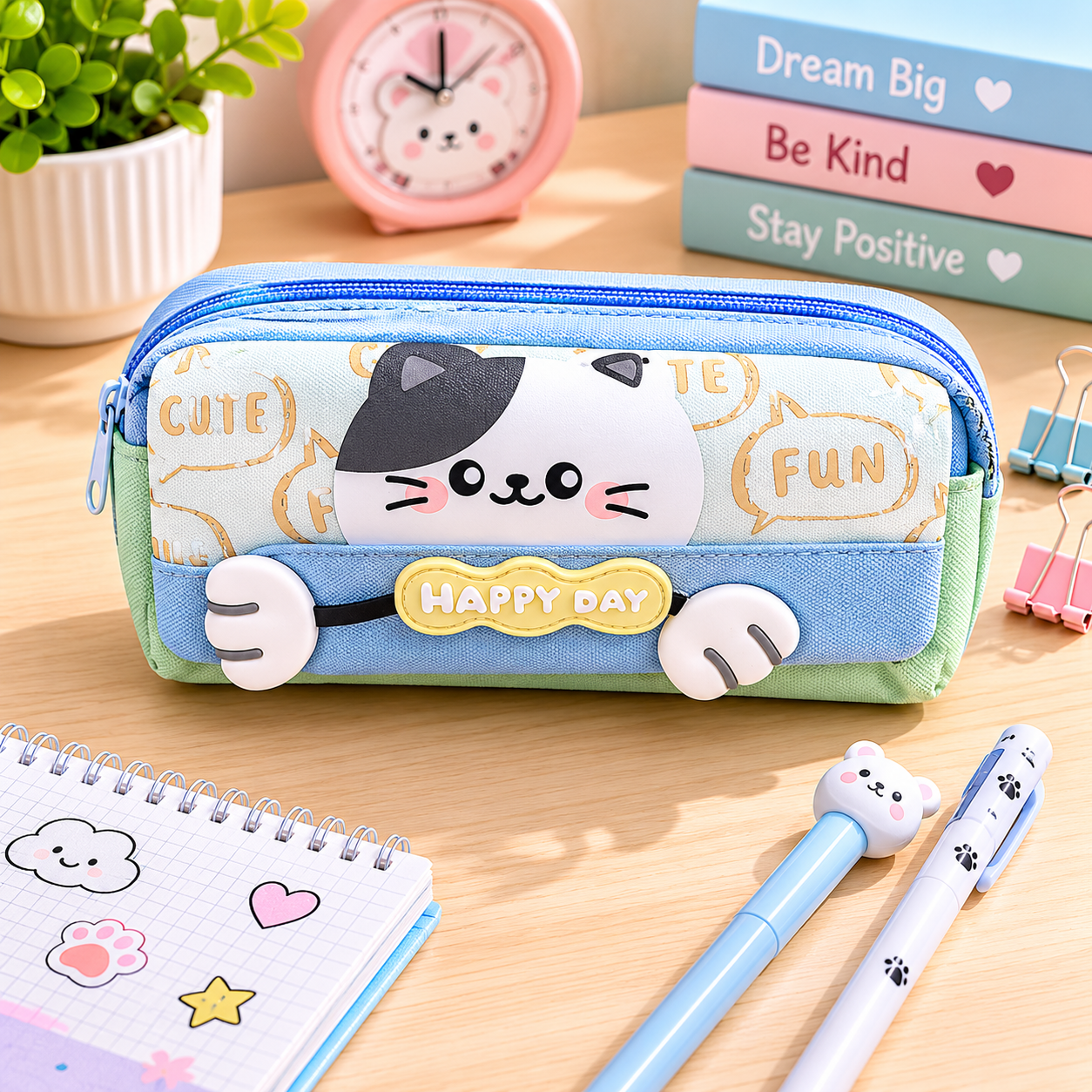 Cute Cat Pencil Case for Kids – Large Capacity Stationery Organizer with 3D Cat Design, Zipper School Pencil Pouch for Girls and Boys