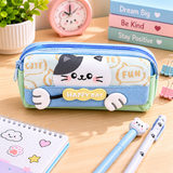 Cute Cat Pencil Case for Kids – Large Capacity Stationery Organizer with 3D Cat Design, Zipper School Pencil Pouch for Girls and Boys