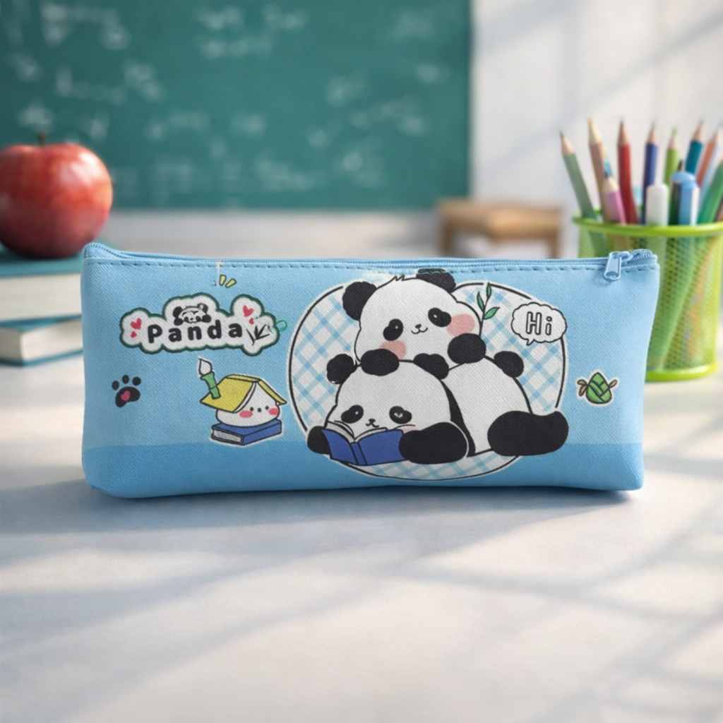 Cute Panda Pencil Case for Kids – Large Capacity PU Leather Stationery Pouch with Zipper, Cartoon Panda Pen Organizer for School, College & Office