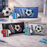 Football Soccer Pencil Case for Kids – Large Capacity Zipper Stationery Pouch with Jersey Keychain, School Pen Organizer for Boys