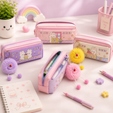 Cute Rabbit Pencil Pouch for Girls with Pom-Pom Keychain | Kawaii Zipper Pen Case | Stylish Stationery Organizer