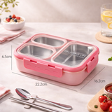 Leakproof Stainless Steel Bento Lunch Box with Transparent Lid | 3 Compartment Food Storage Box for Kids & Adults